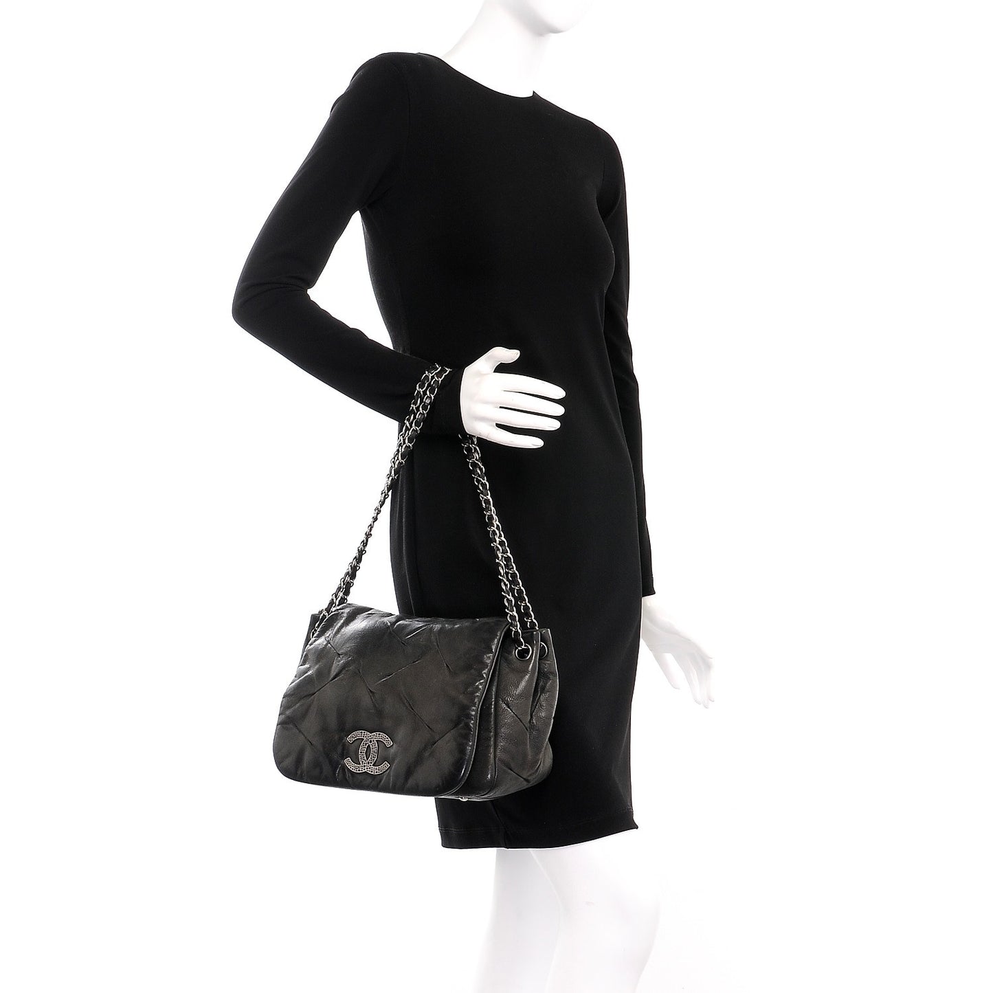 Iridescent Calfskin Glint Accordion Flap Black