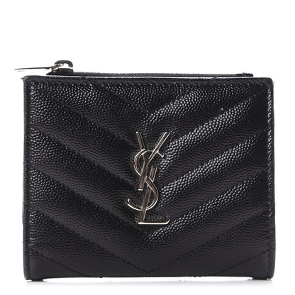 Saint Laurent Grain De Poudre Matelasse Chevron Monogram Zipped Card Case Black 1 of 8