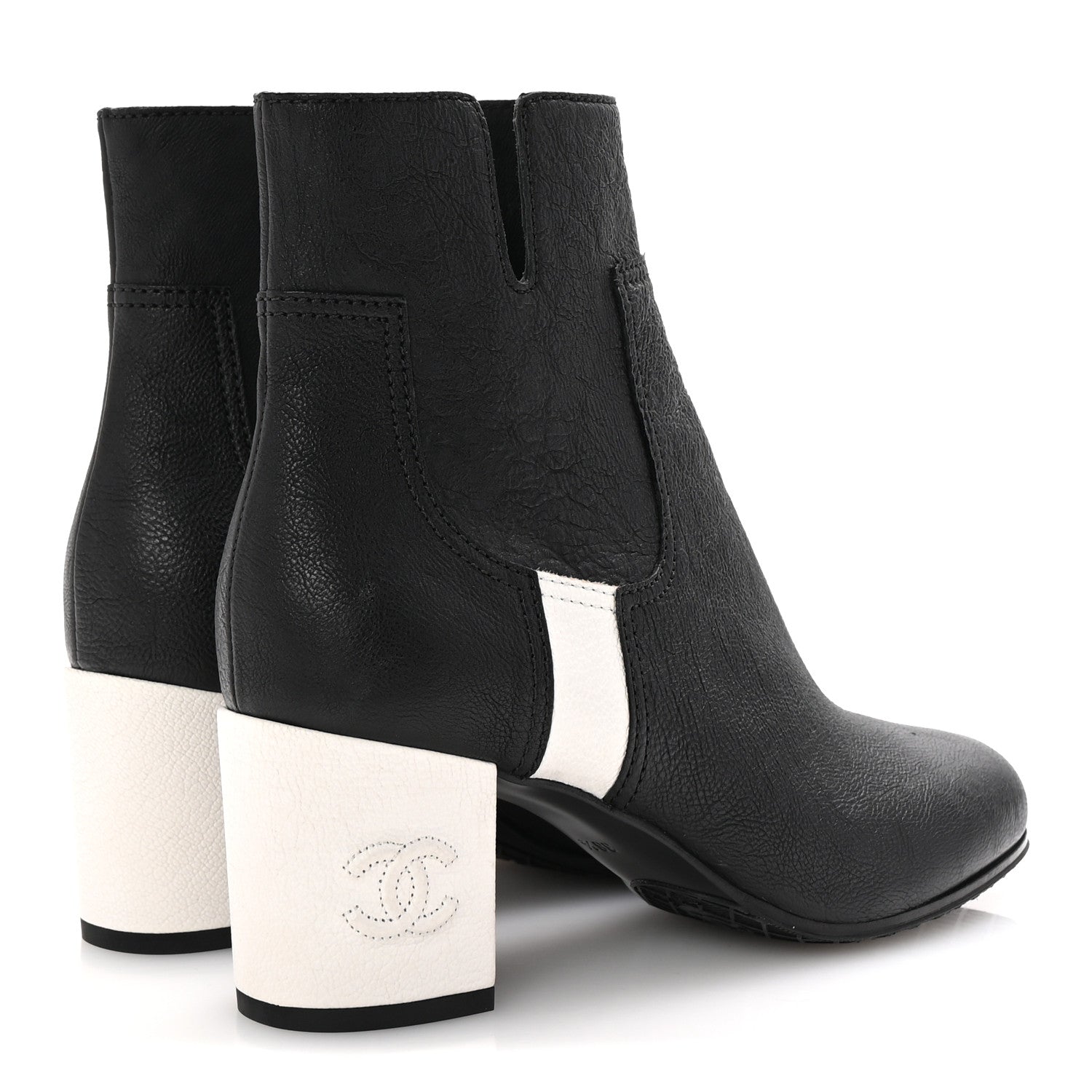 Chanel Goatskin Calfskin CC Short Boots 38.5 Black White 5 of 10