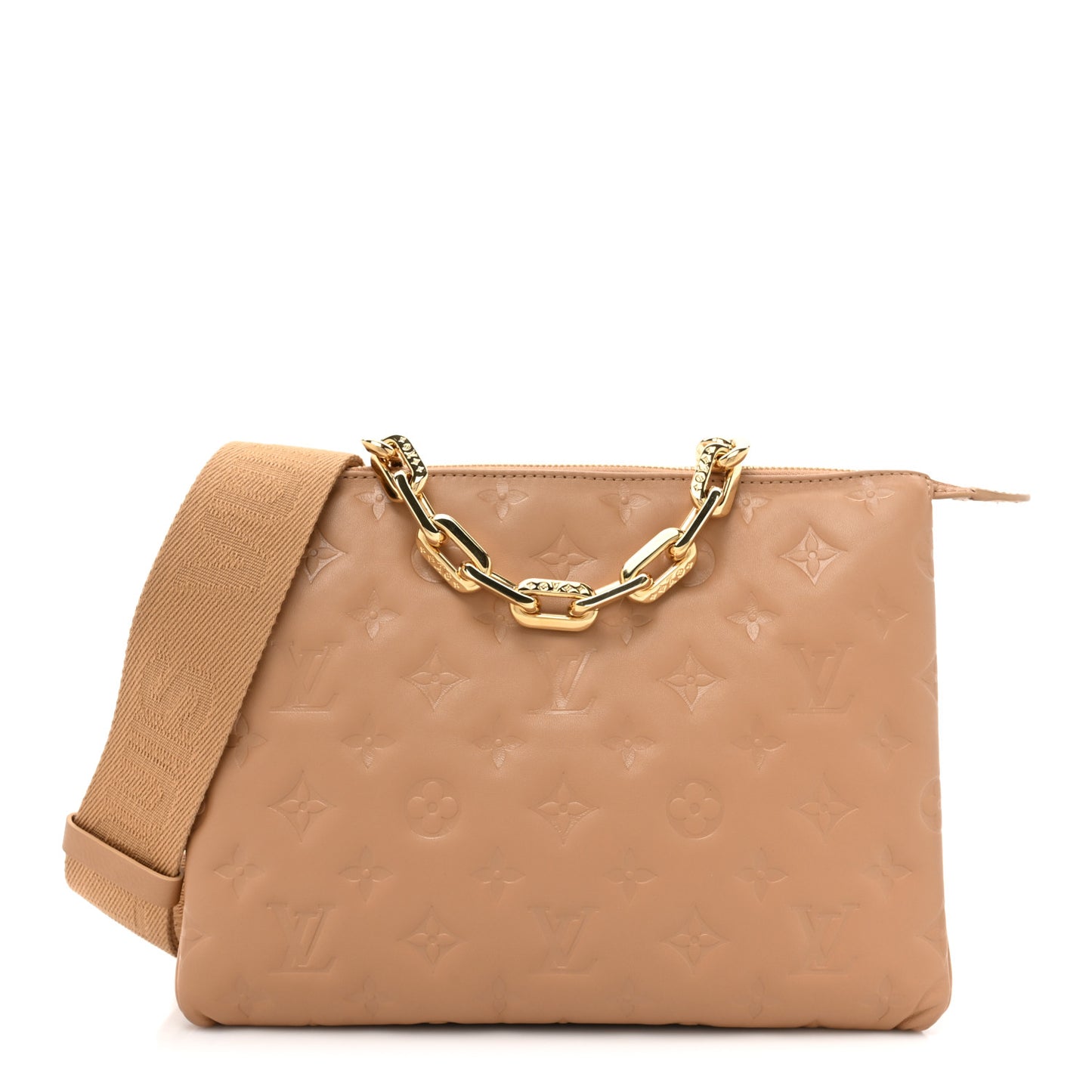 Lambskin Embossed Monogram Coussin PM Camel