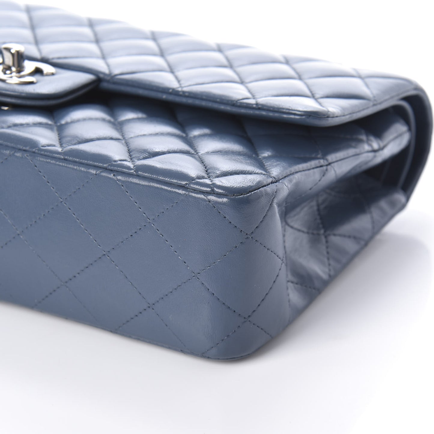 Lambskin Quilted Medium Double Flap Blue