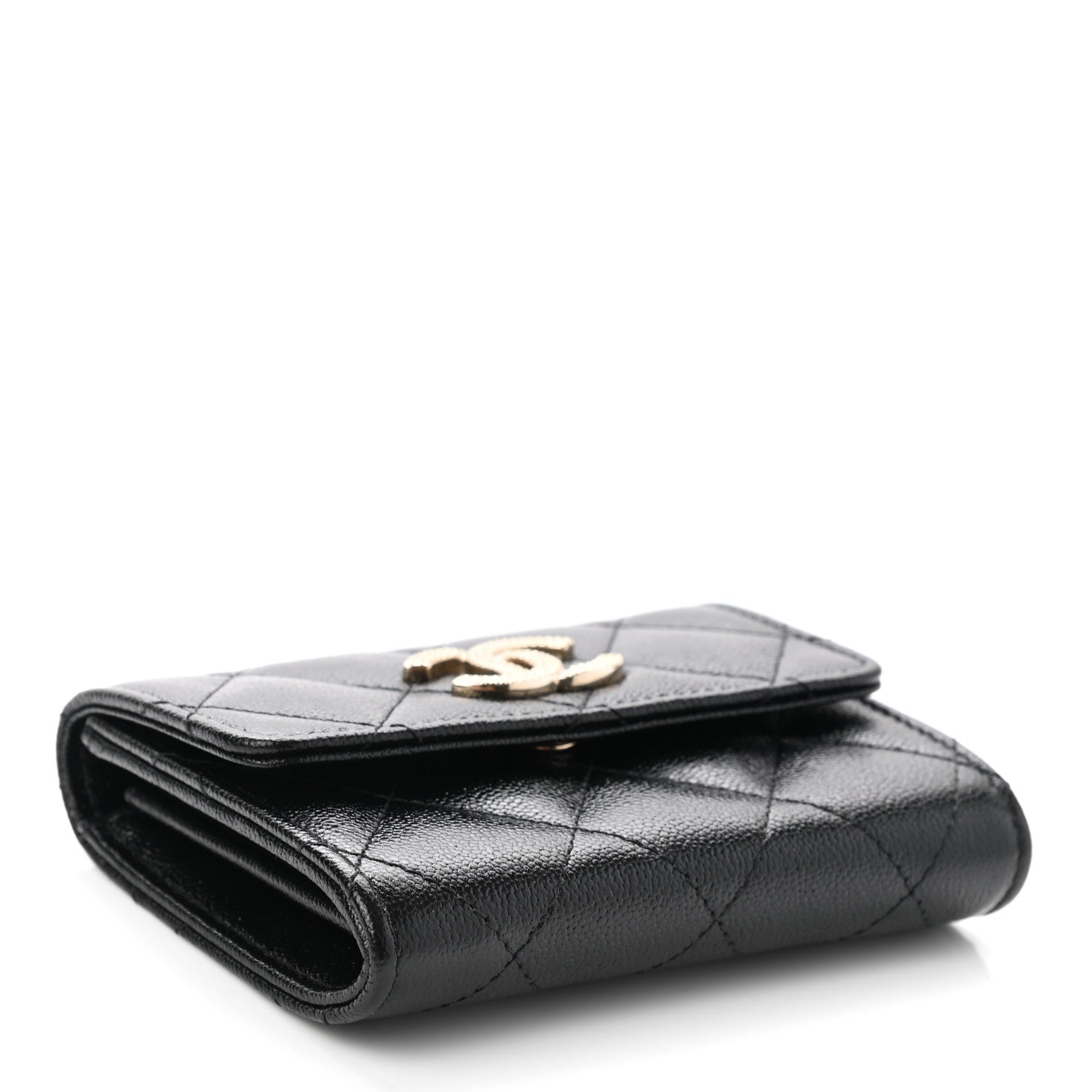 Chanel Shiny Caviar Quilted Studded CC Flap Card Holder Black 4 of 9