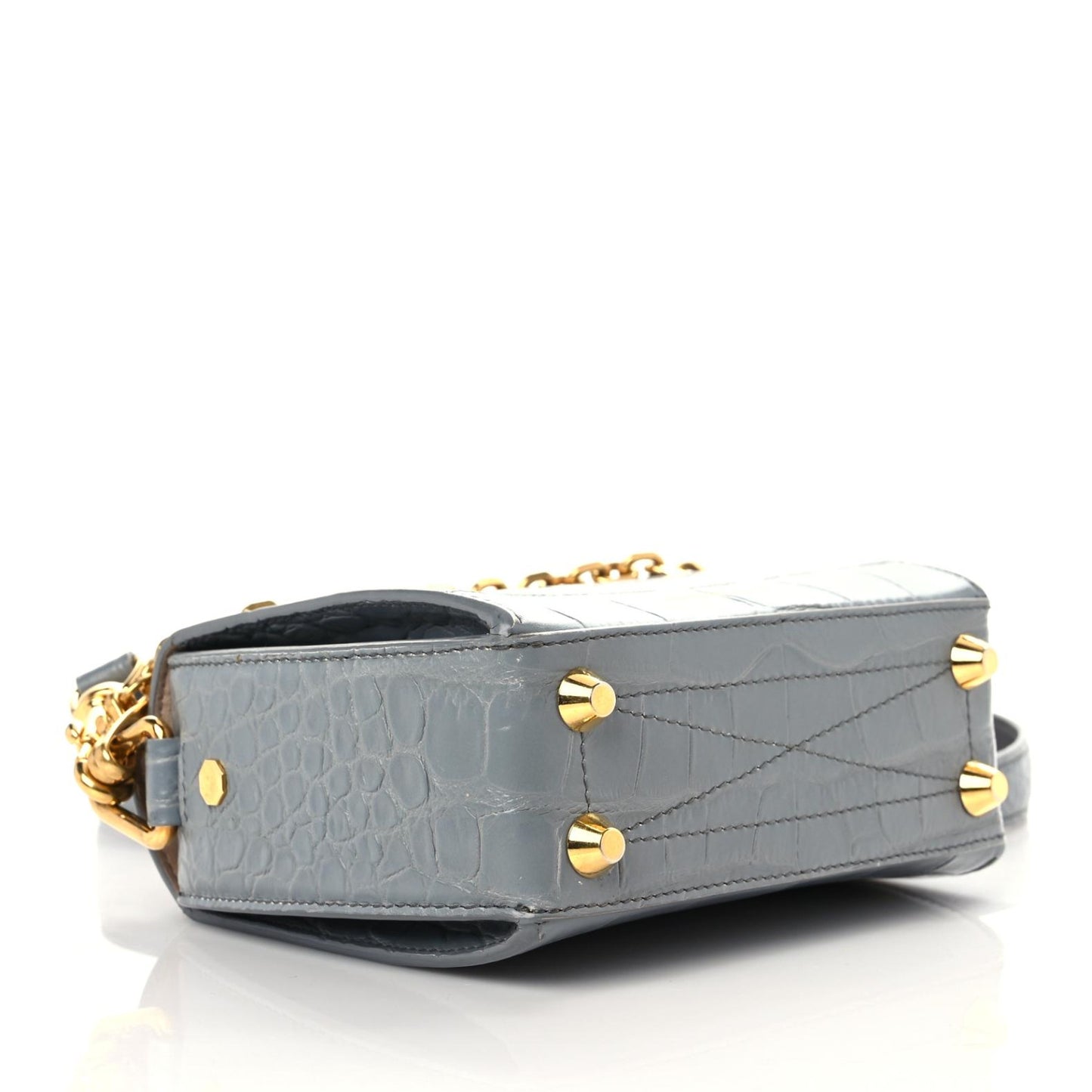Calfskin Crocodile Embossed Box Shoulder Bag 16 Grey