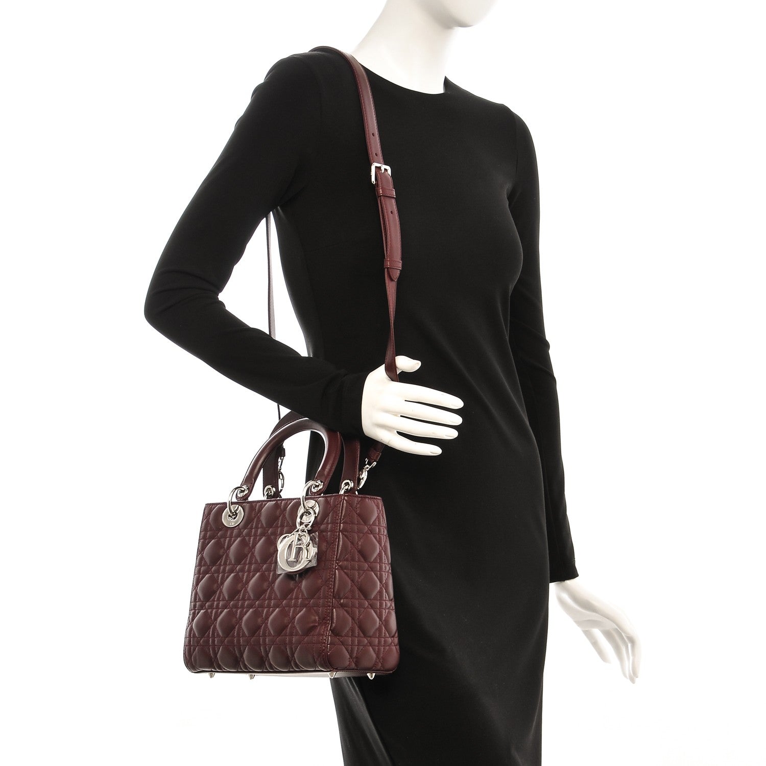 Christian Dior Lambskin Cannage Medium Lady Dior Burgundy 2 of 6