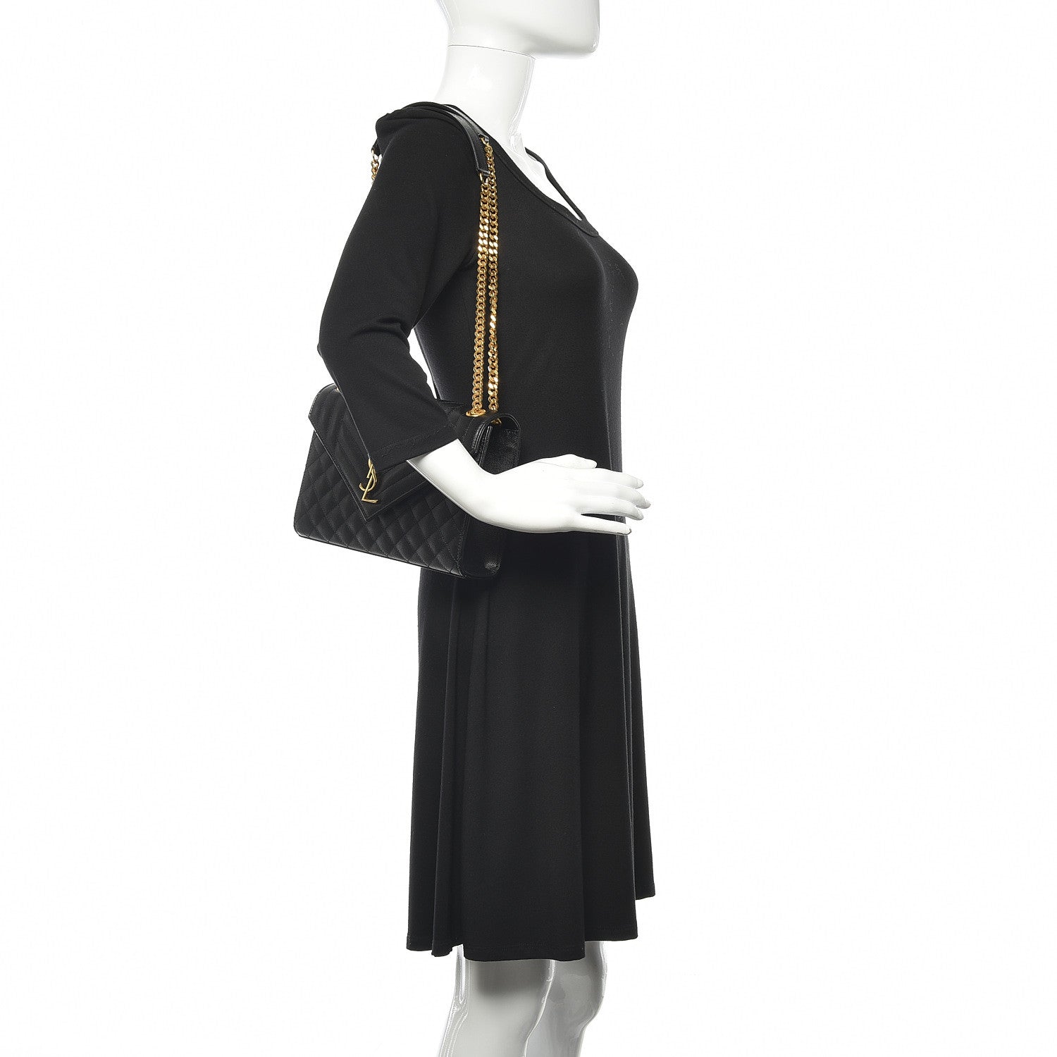Saint Laurent Grain De Poudre Textured Mixed Matelasse Triquilt Medium Monogram Satchel Black 2 of 12