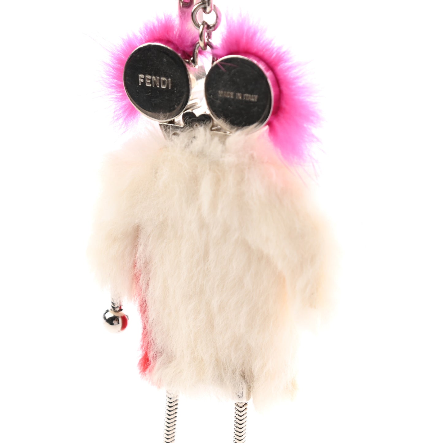 Rabbit Mink Fox Fur F is Fendi Teen Witch Bag Charm White Multicolor