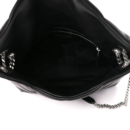 Saint Laurent Lambskin Quilted Medium Loulou Puffer Monogram Chain Satchel Black 5 of 11