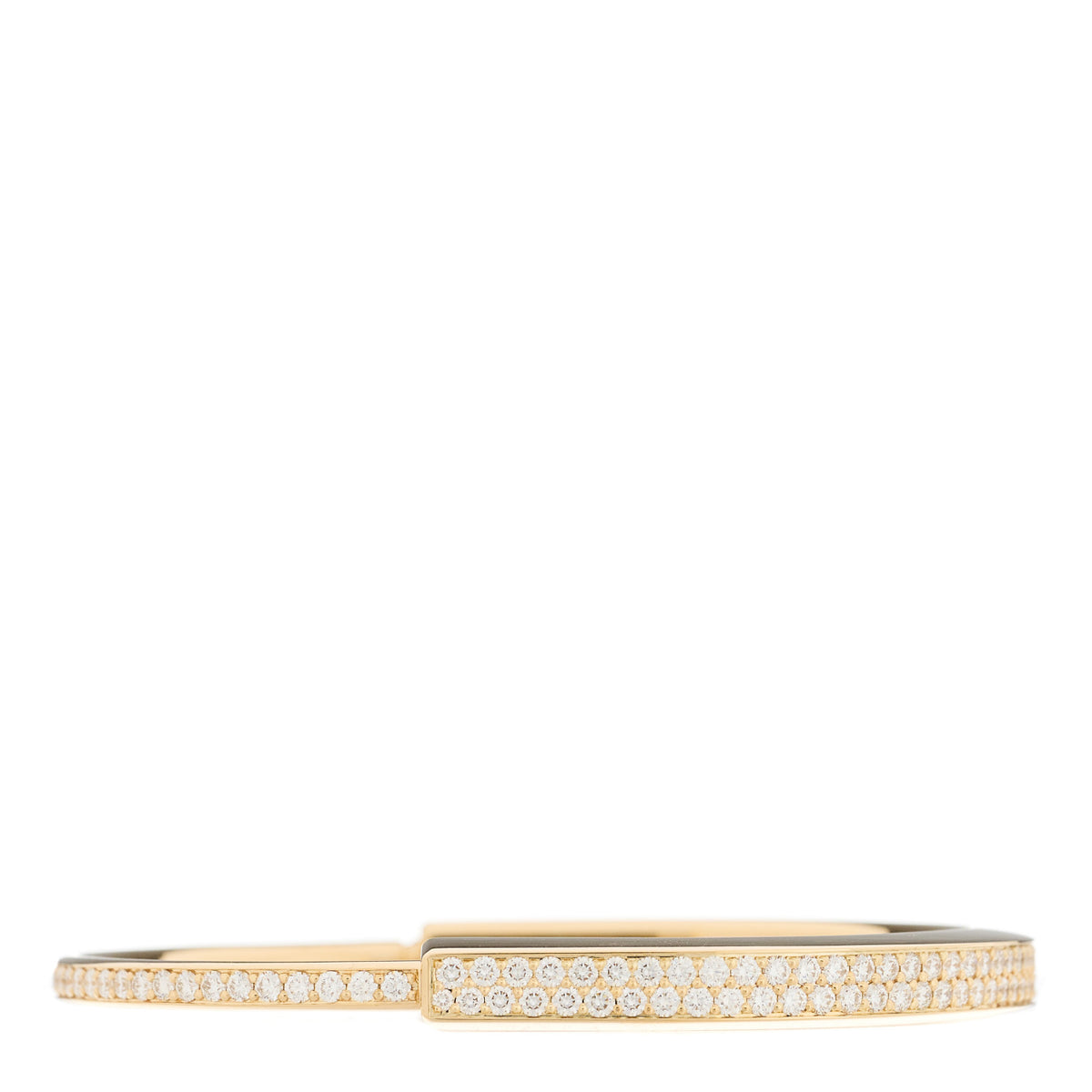 18K Yellow Gold Diamond Tiffany Lock Bangle Pave Bracelet