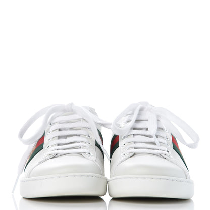 Gucci Calfskin Ayers Bee Embroidered Ace Sneakers 34.5 White Green 2 of 10