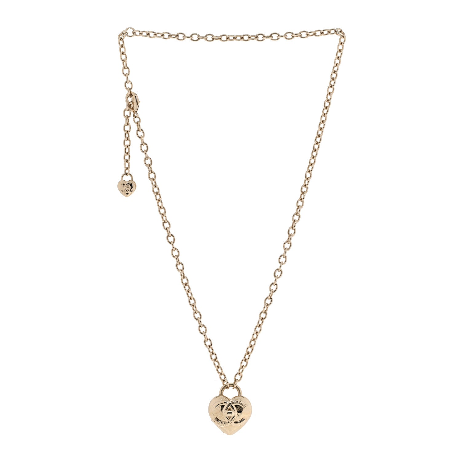 Chanel Metal CC Heart Locket Necklace Gold 3 of 7