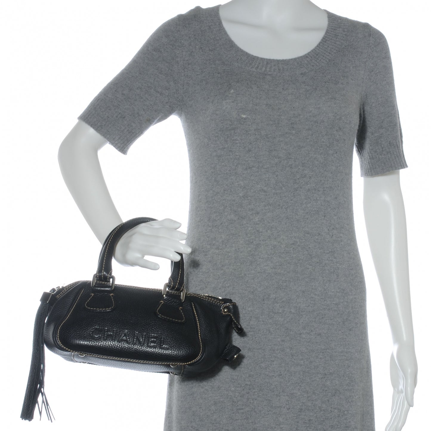 Leather Small Tassel Handbag Black
