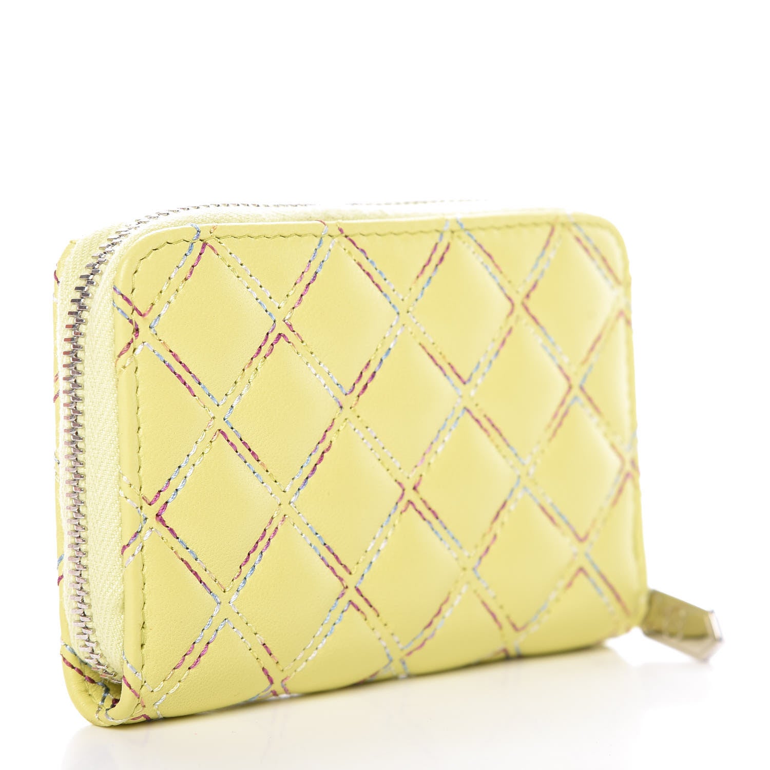 Chanel Lambskin Quilted Zip Card Holder Yellow 3 of 13