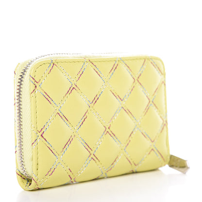 Chanel Lambskin Quilted Zip Card Holder Yellow 3 of 13