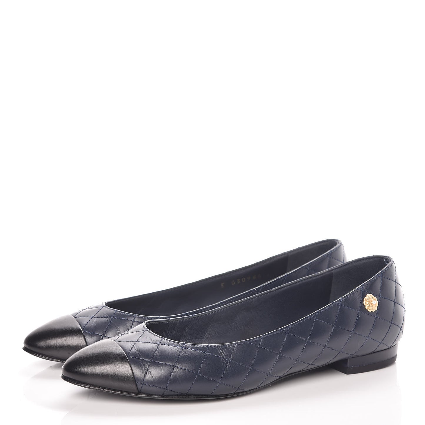 Aged Calfskin Quilted CC Cap Toe Ballerina Flats 37 Navy