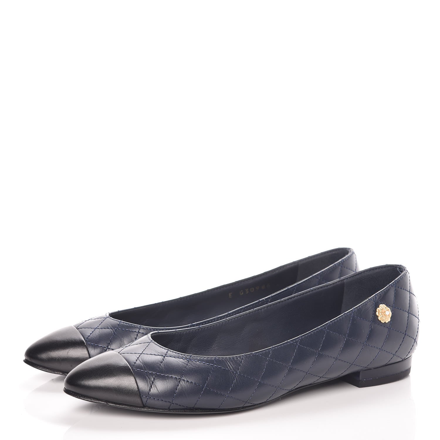 Chanel Aged Calfskin Quilted CC Cap Toe Ballerina Flats 37 Navy 3 of 14
