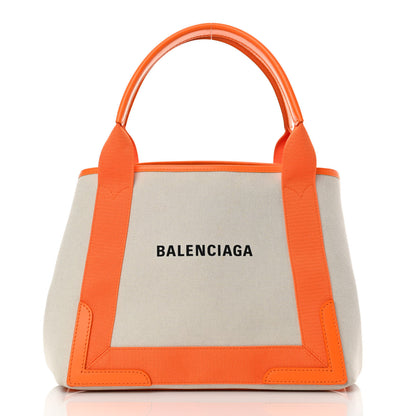 Balenciaga Cotton Canvas Calfskin S Navy Cabas Orange 3 of 14