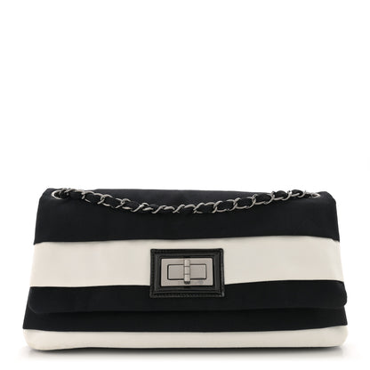 Chanel Grosgrain Stripy Mademoiselle Flap Bag Black White 1 of 11