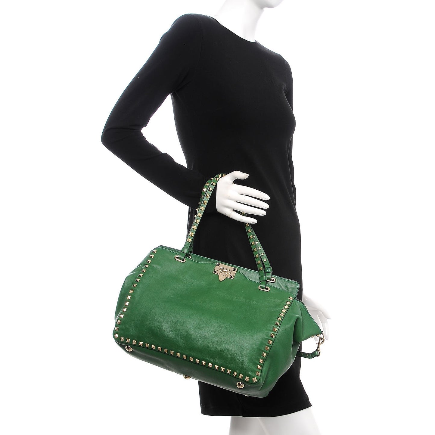 Vitello Medium Rockstud Tote Emerald
