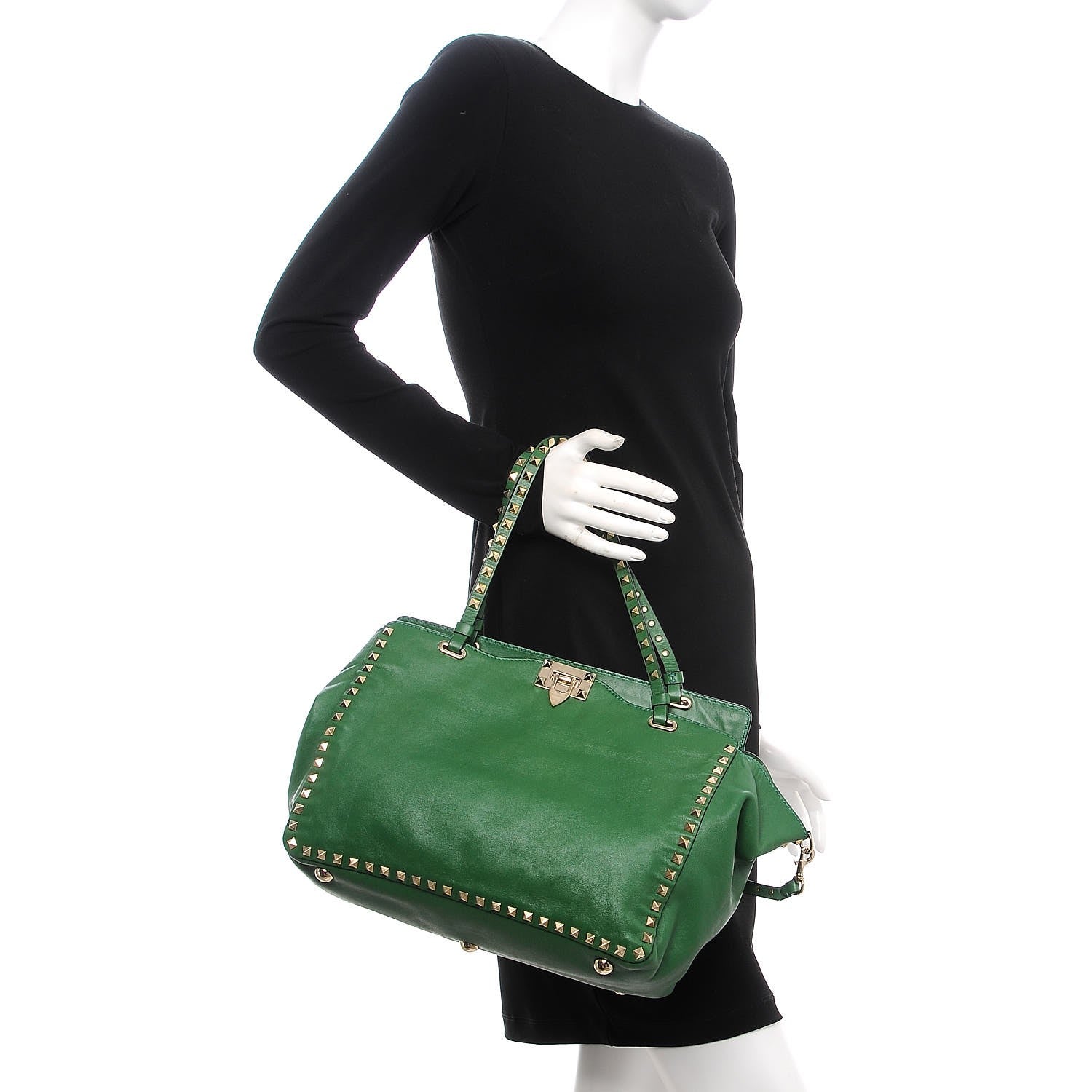 Valentino Garavani Vitello Medium Rockstud Tote Emerald 2 of 17