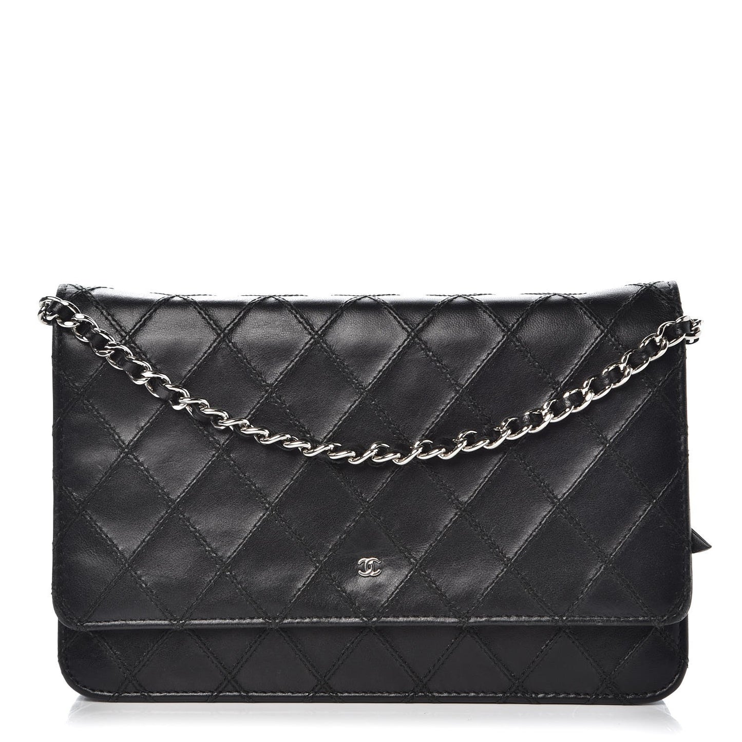 Lambskin Diamond Stitched Wallet On Chain WOC Black