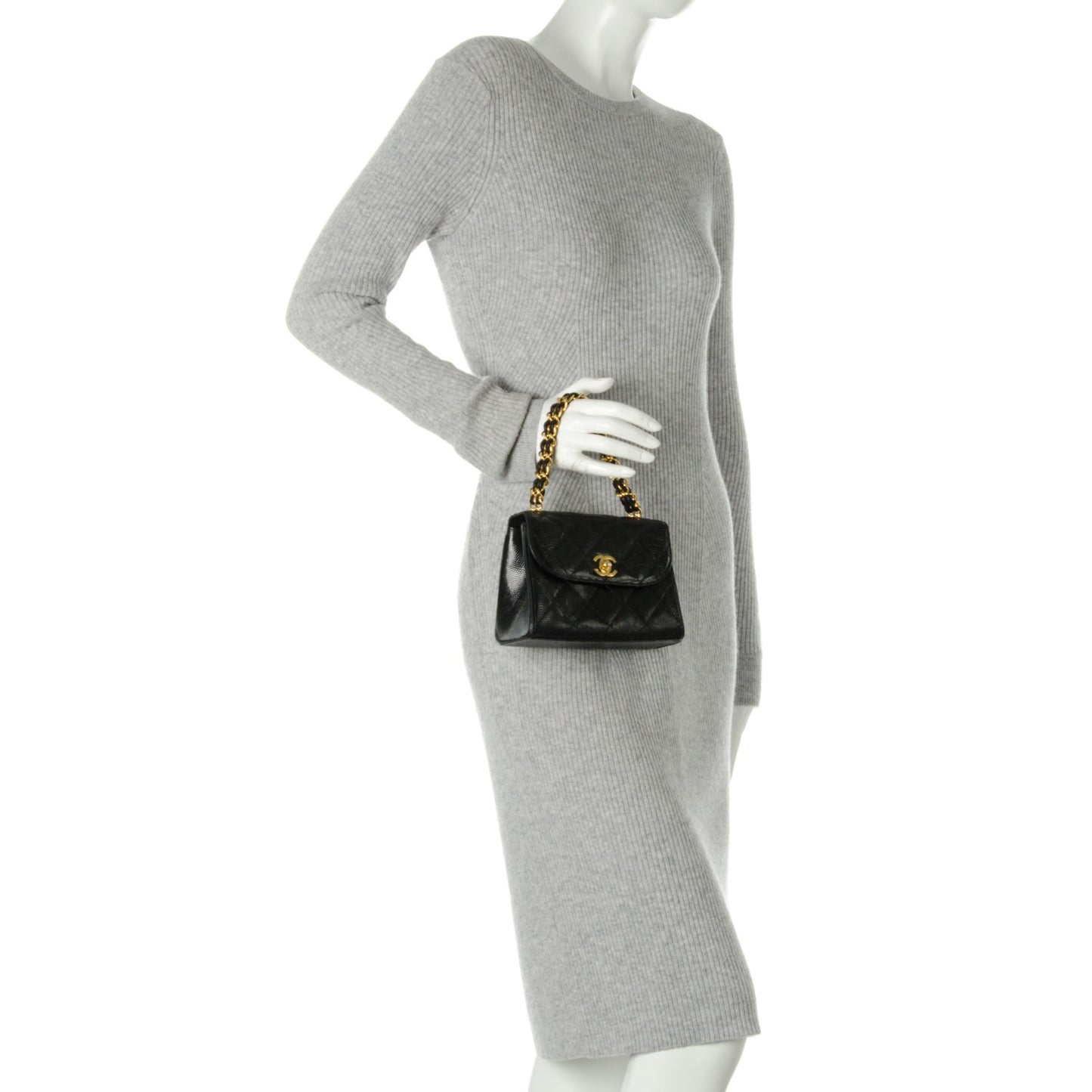 Lizard Quilted Mini Flap Evening Bag Black