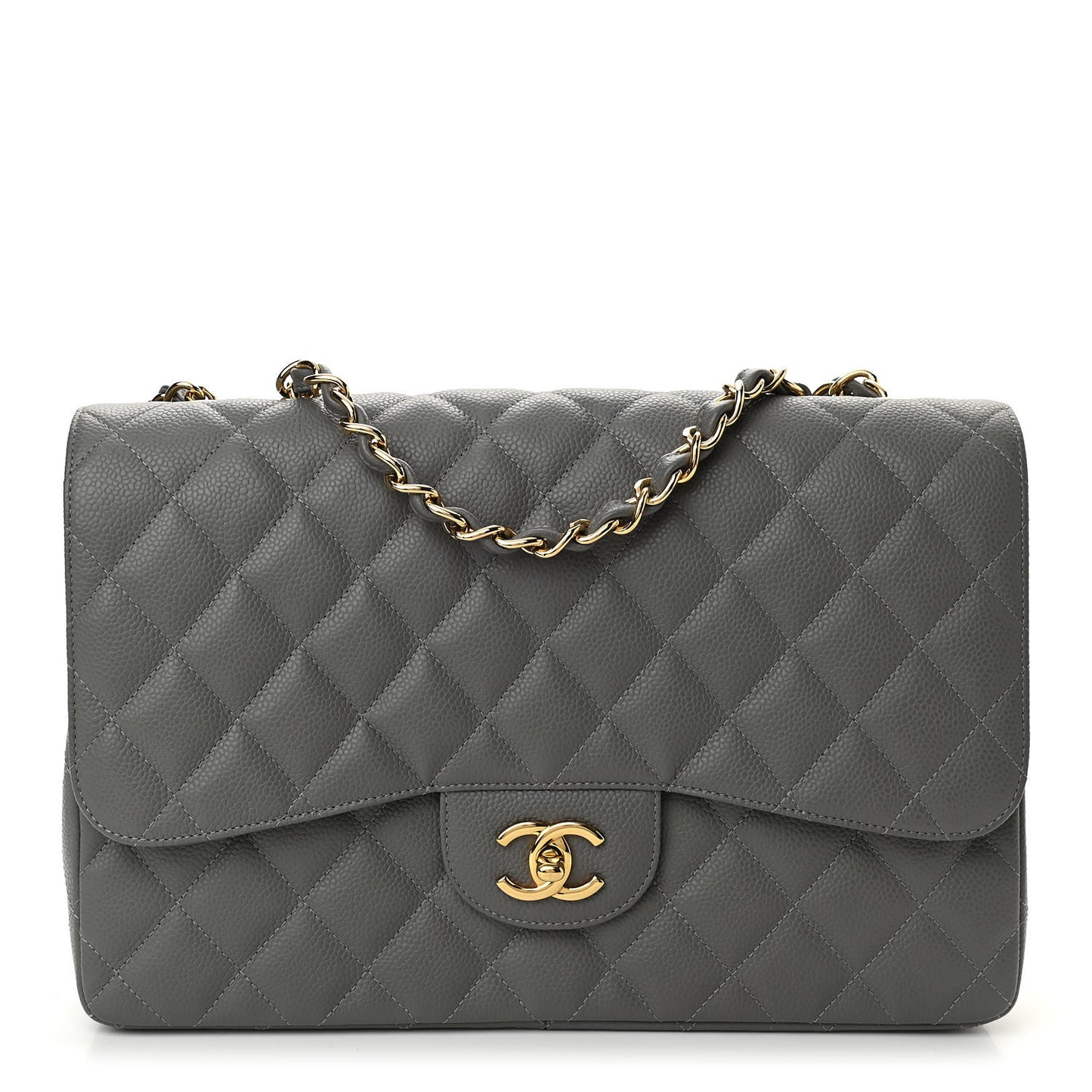 Caviar Quilted Jumbo Single Flap Grey