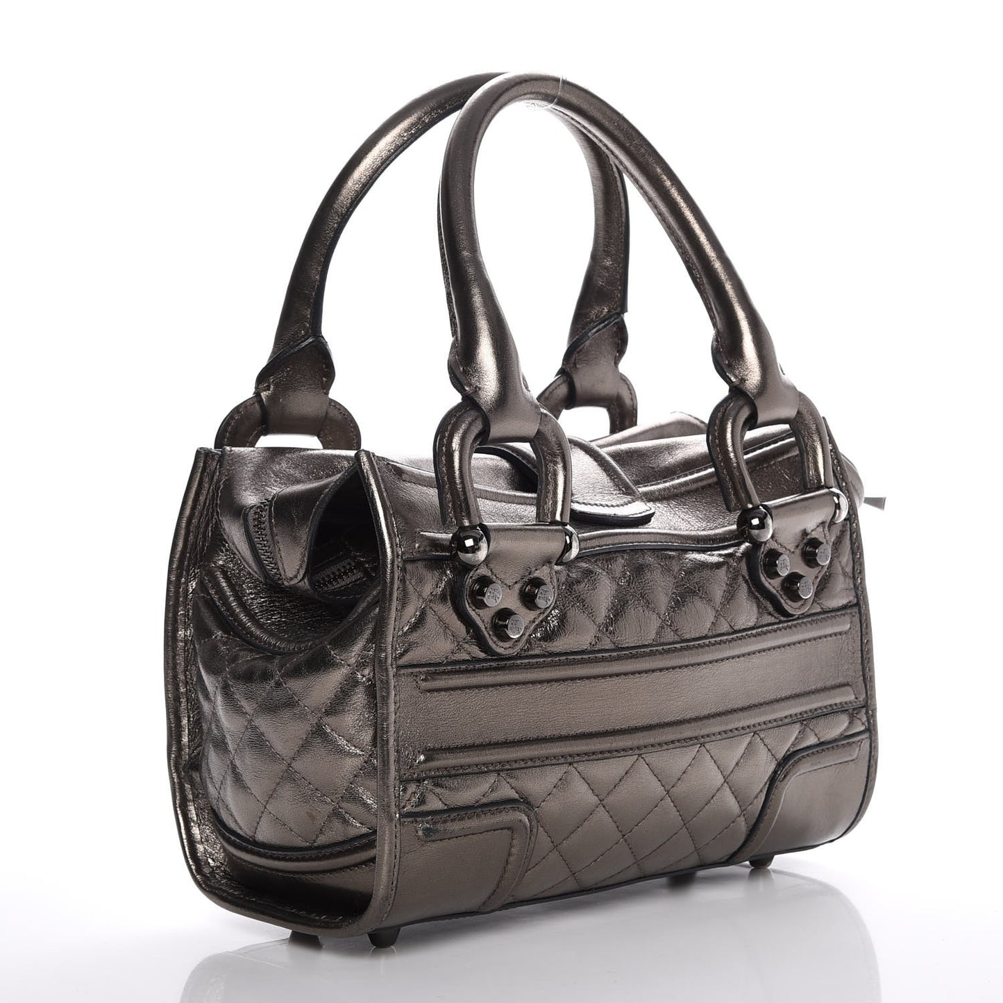 Metallic Calfskin Quilted Mini Manor Tote Pewter