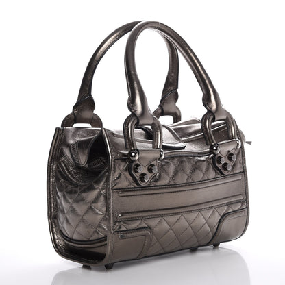 Burberry Metallic Calfskin Quilted Mini Manor Tote Pewter 3 of 11