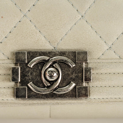 Chanel Goatskin Quilted Large Gentle Boy Flap Dark White 6 of 15