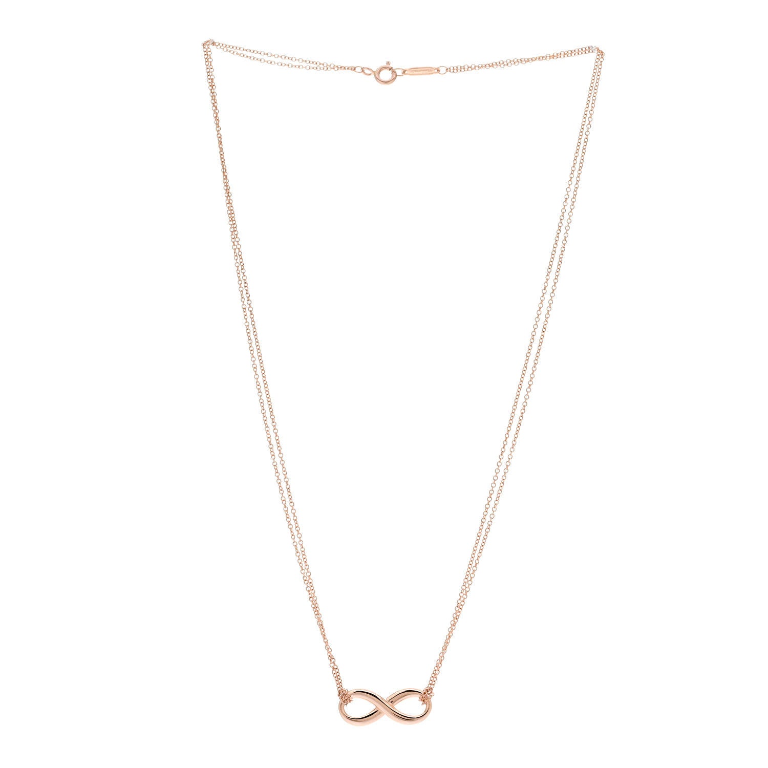Tiffany 18K Rose Gold Infinity Double Chain Pendant Necklace 3 of 6