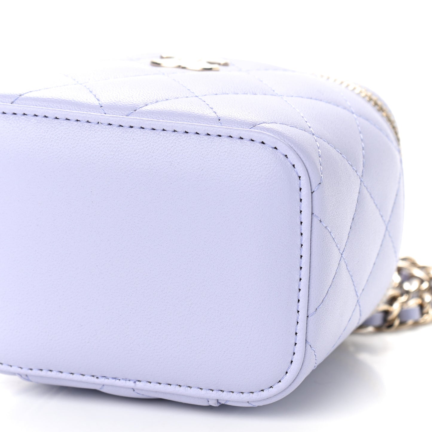 Lambskin Quilted Top Handle Mini Vanity Case With Chain Light Purple
