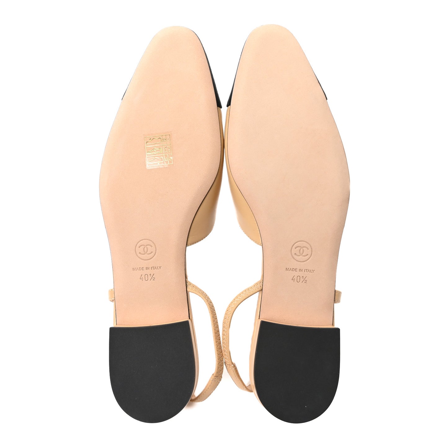 Goatskin Grosgrain Pointed Toe CC Slingback Flats 40.5 Beige Black