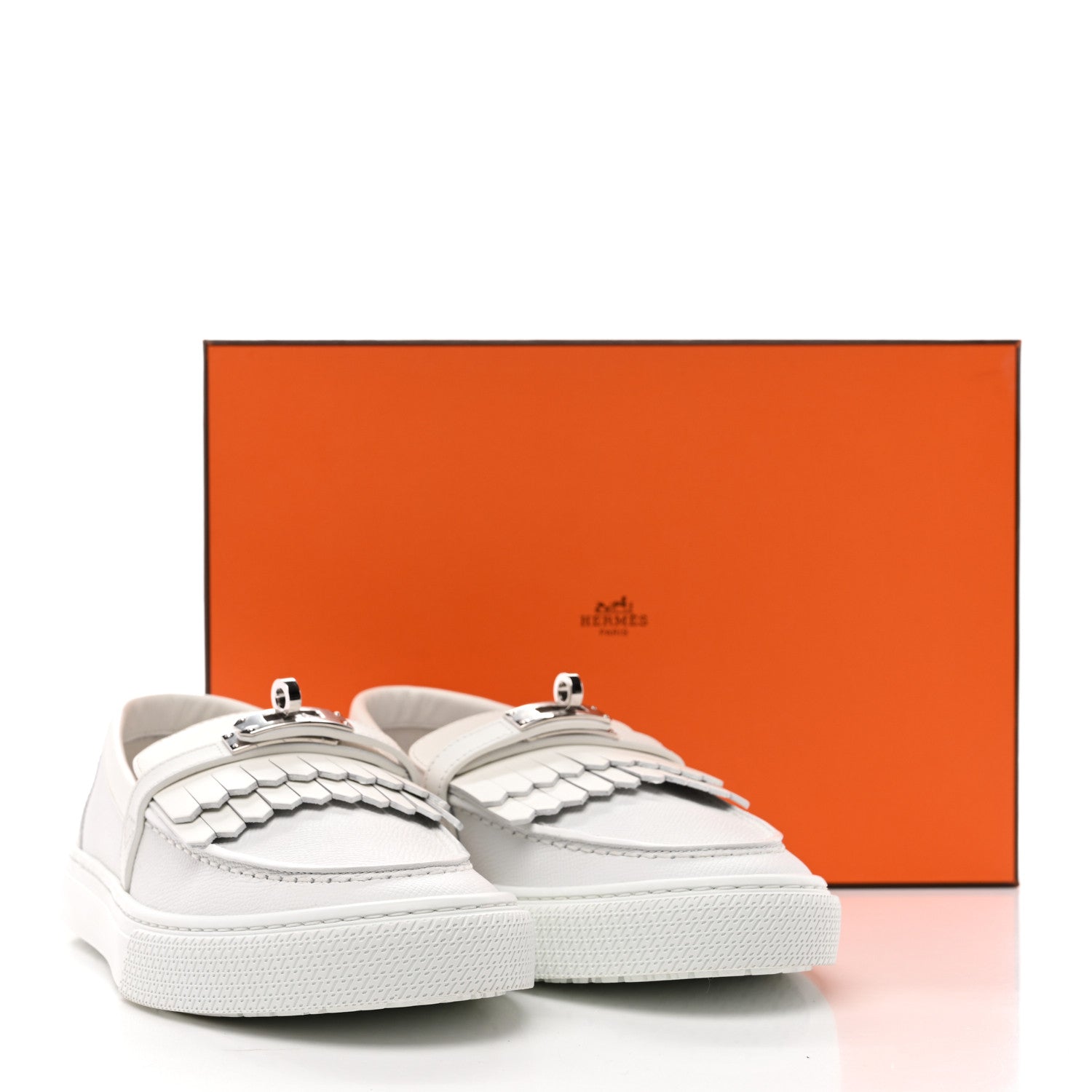Hermes Epsom Calfskin Game Slip On Fringe Sneakers 38 White