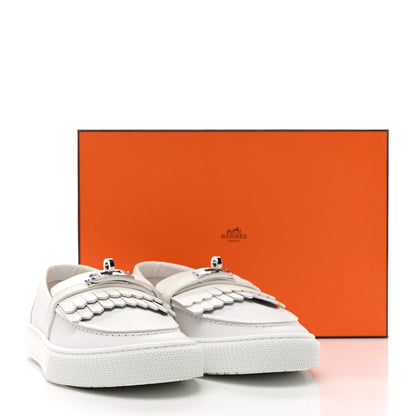 Hermes Epsom Calfskin Game Slip On Fringe Sneakers 38 White 10 of 10