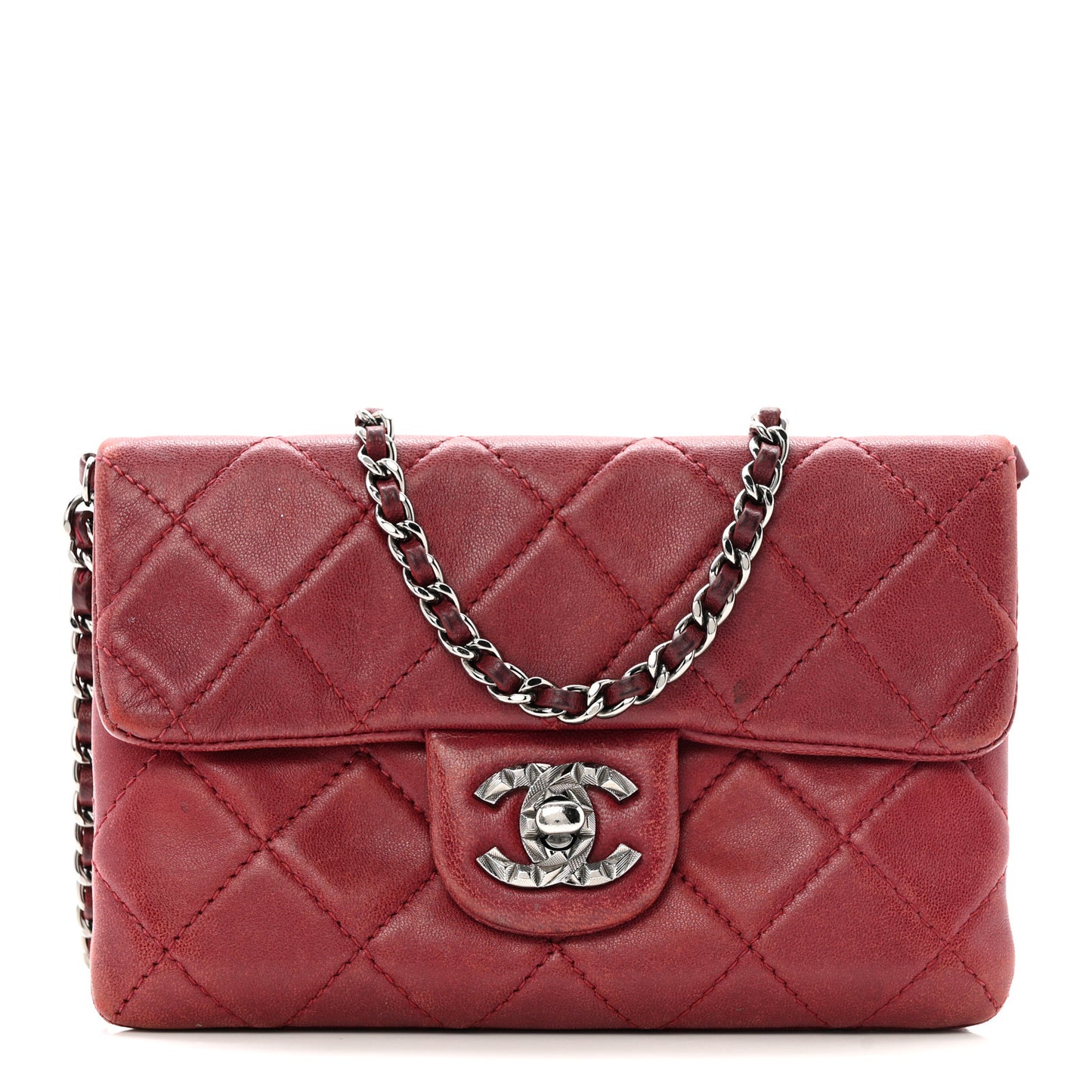 Lambskin Quilted Mini Mineral Nights Flap Crossbody Bag Dark Red