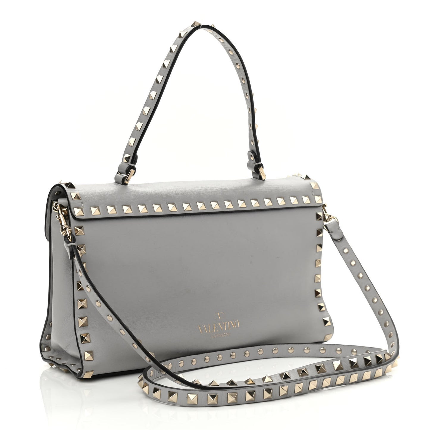 Vitello Rockstud Single Handle Flap Bag Pastel Grey