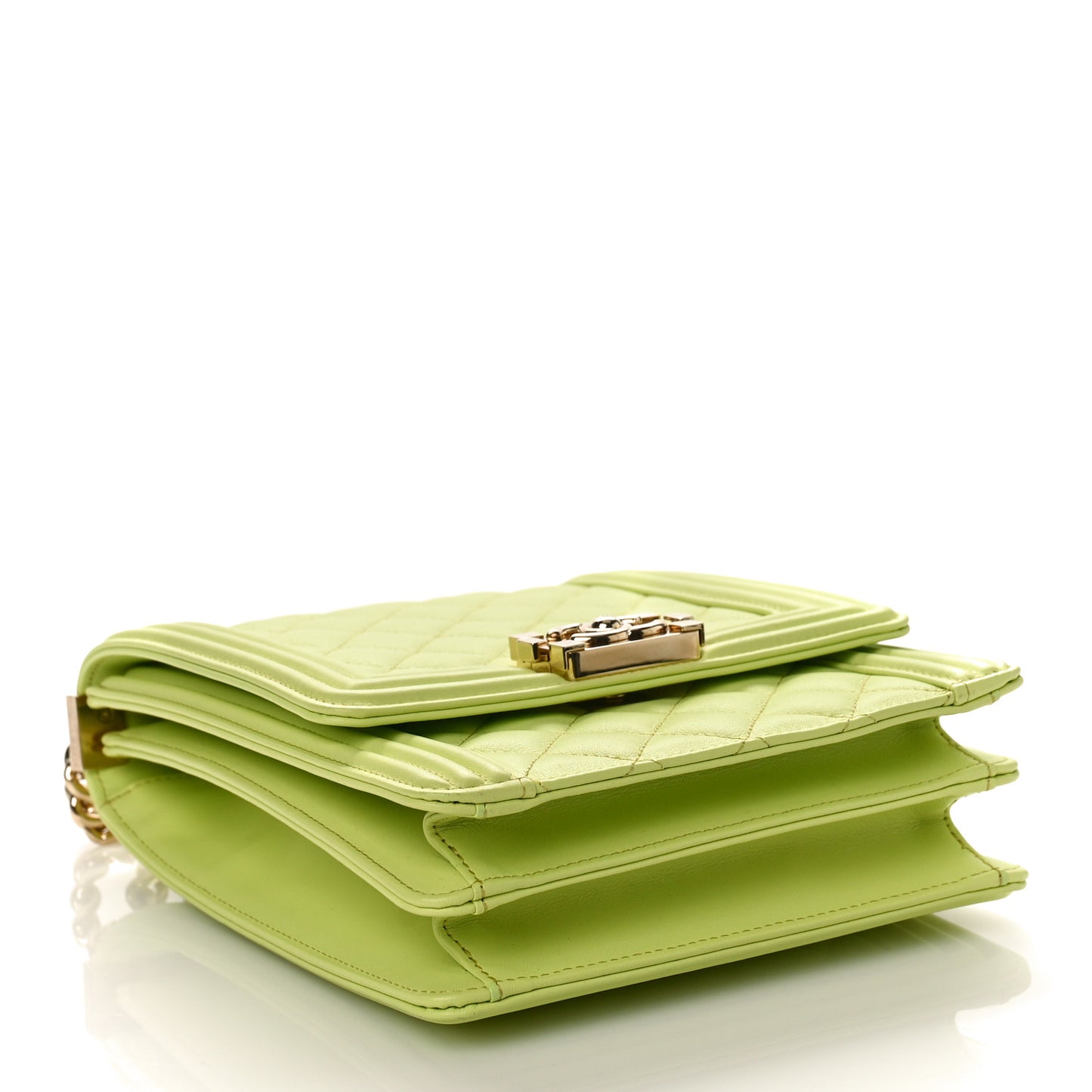 Calfskin Quilted North South Boy Flap Light Green