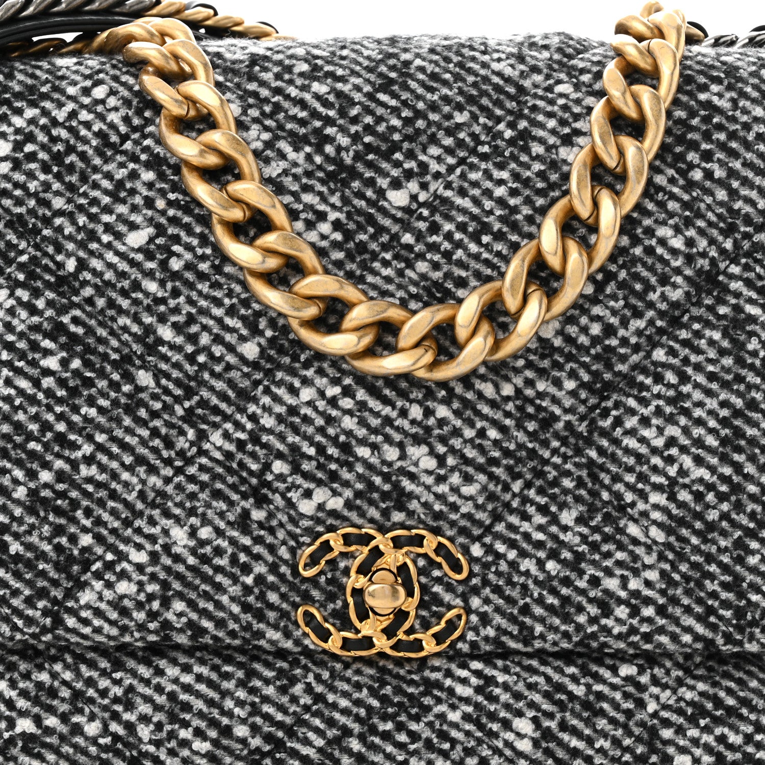 Chanel Tweed Quilted Maxi Chanel 19 Flap Black White 8 of 12