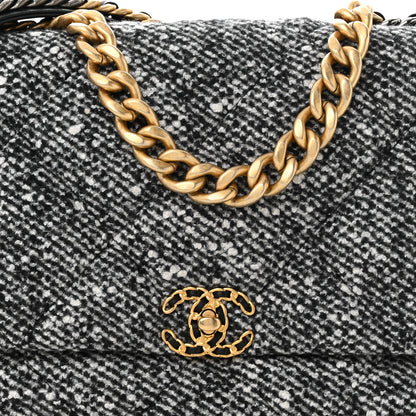 Chanel Tweed Quilted Maxi Chanel 19 Flap Black White 8 of 12