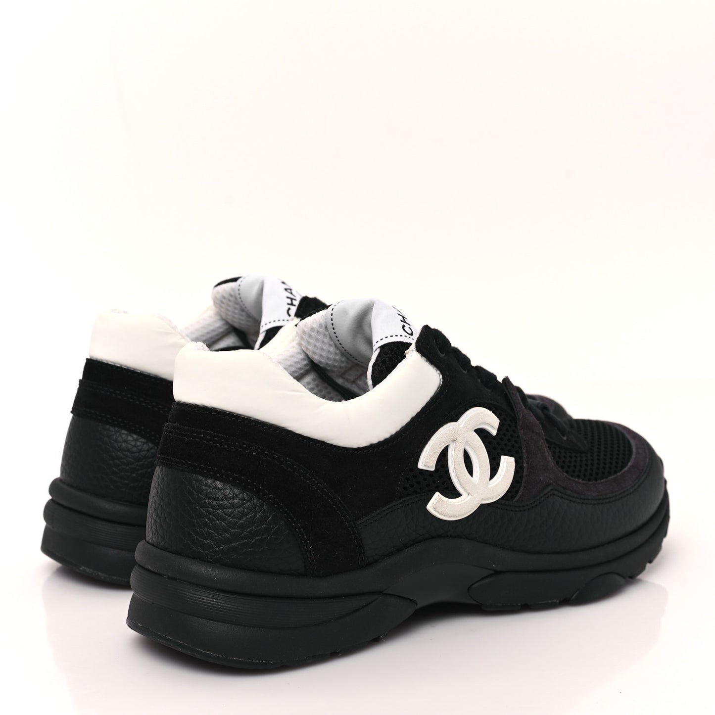 Mesh Suede Grained Calfskin Womens CC Sneakers 39 Black White