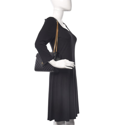 Saint Laurent Grain De Poudre Matelasse Chevron Medium Monogram Satchel Black 2 of 11