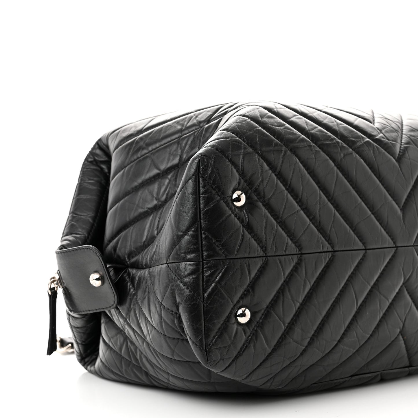 Aged Calfskin Chevron Quilted Duffle Bag Black