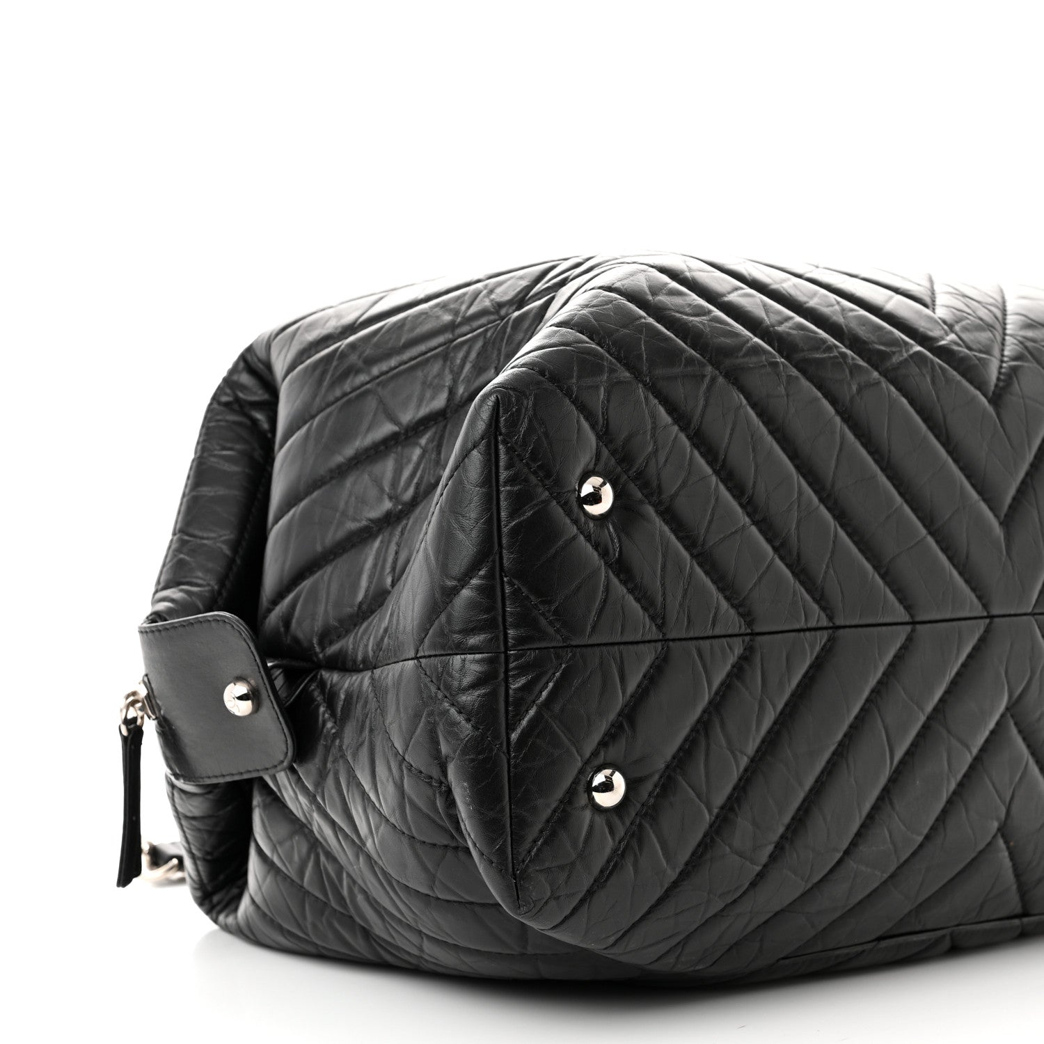 Chanel Aged Calfskin Chevron Quilted Duffle Bag Black 9 of 10