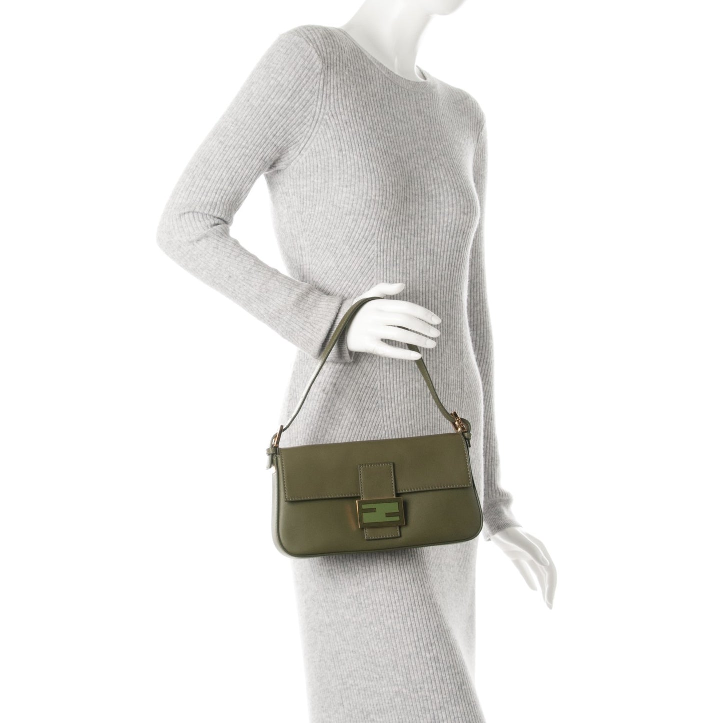 Vitello Enamel Interchangeable Strap Baguette Verde Oliva