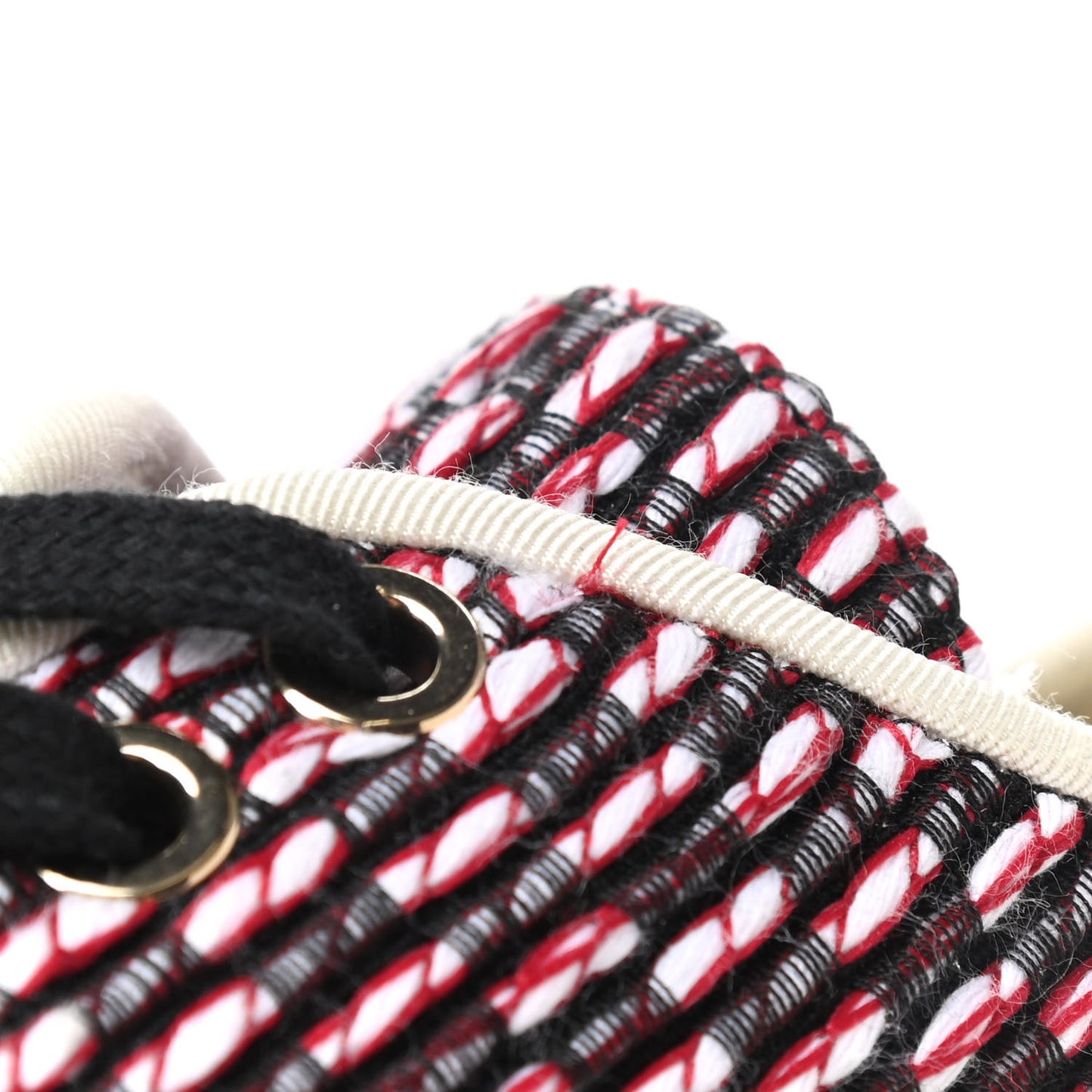 Tweed Grosgrain Lace Up Espadrilles 37 Red White Black