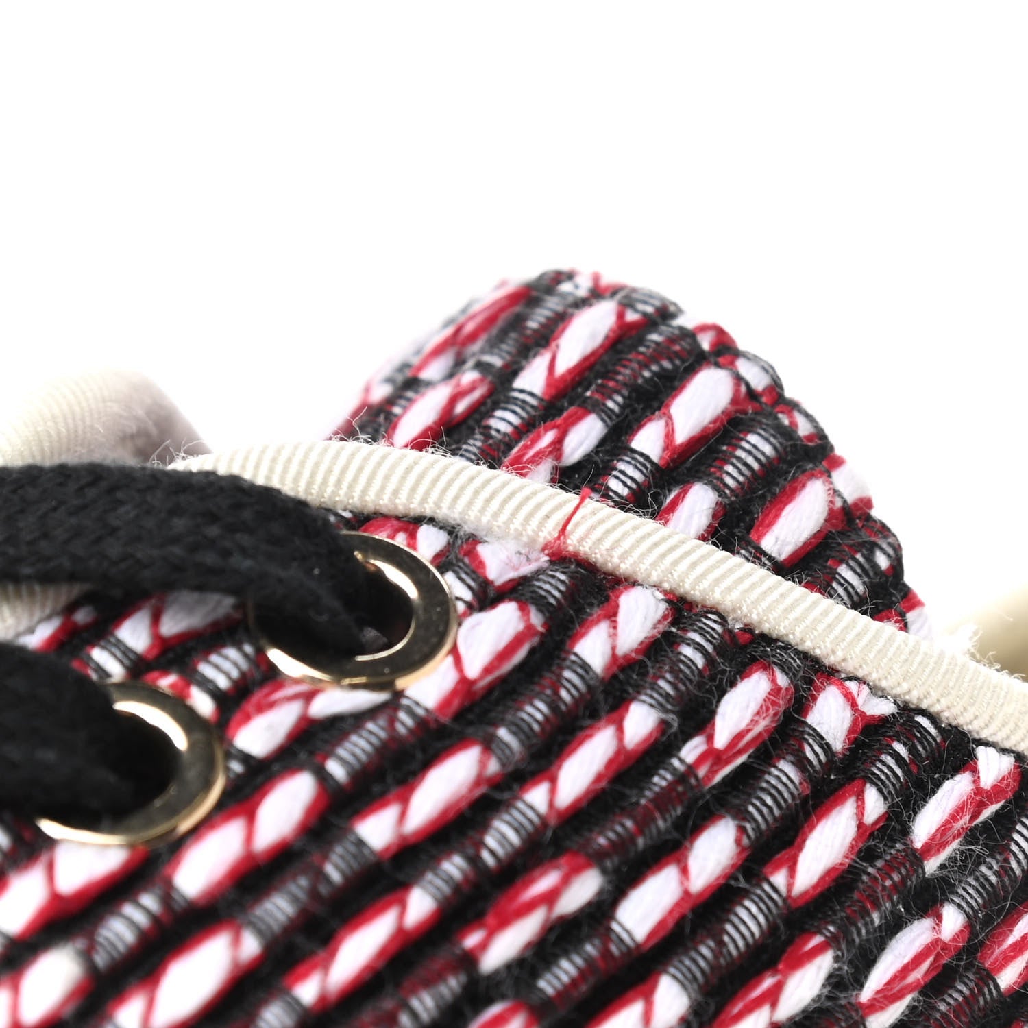 Chanel Tweed Grosgrain Lace Up Espadrilles 37 Red White Black 9 of 9