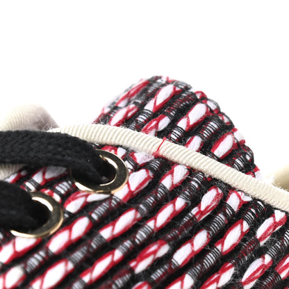 Chanel Tweed Grosgrain Lace Up Espadrilles 37 Red White Black 9 of 9