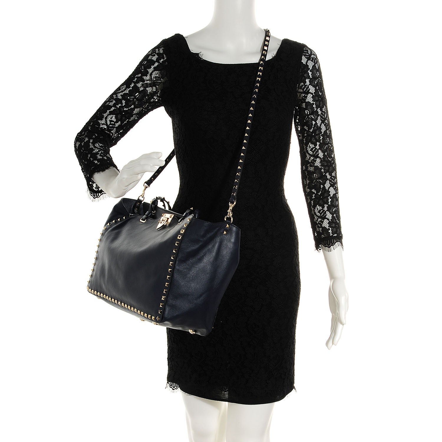Valentino Garavani Vitello Medium Rockstud Tote Marine 2 of 7
