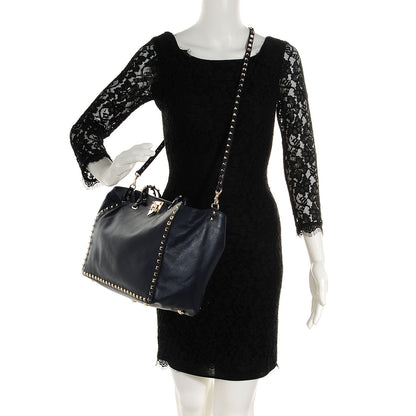 Valentino Garavani Vitello Medium Rockstud Tote Marine 2 of 7