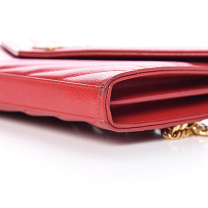 Saint Laurent Grain De Poudre Matelasse Chevron Monogram Chain Wallet New Red 10 of 11